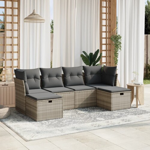 vidaXL 6-dijelni set vrtnih sofa od poliratana s jastucima svjetlosivi