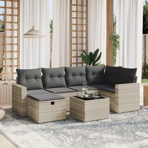 vidaXL 7-dijelni set vrtnih sofa svjetlosivi od poliratana