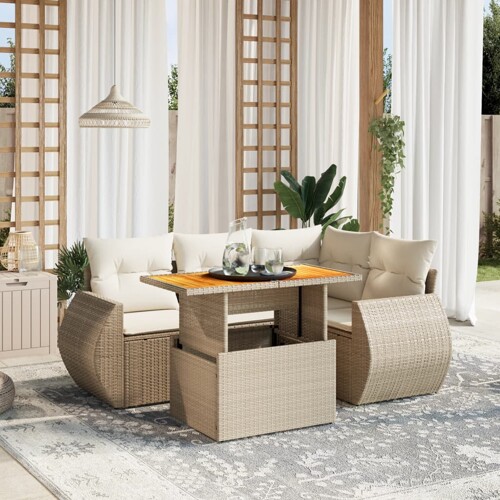 vidaXL 5-dijelni vrtni set sofa s jastucima bež od poliratana
