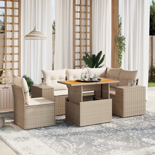 vidaXL 6-dijelni set vrtnih sofa s jastucima bež od poliratana
