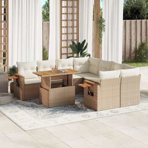 vidaXL 9-dijelni set vrtnih sofa s jastucima bež od poliratana