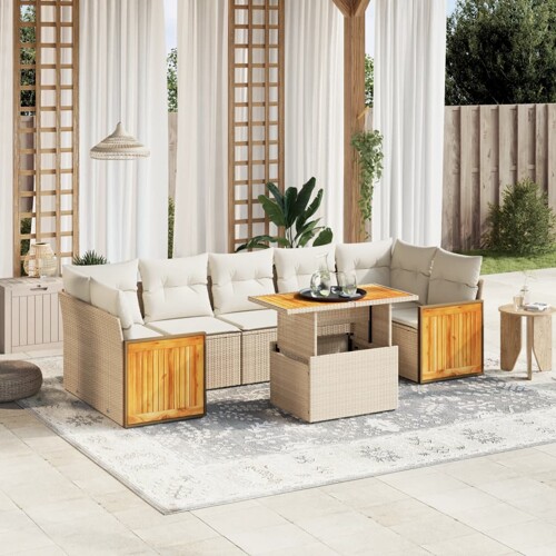 vidaXL 8-dijelni set vrtnih sofa od poliratana s jastucima bež