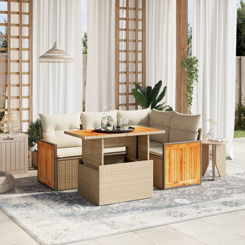 vidaXL 5-dijelni vrtni set sofa s jastucima bež od poliratana