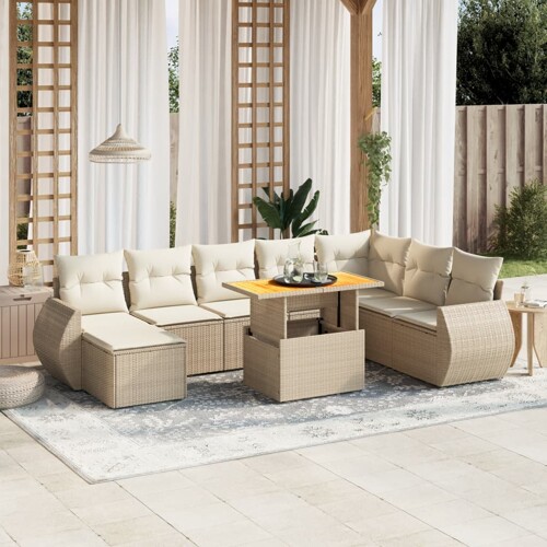 vidaXL 9-dijelni set vrtnih sofa s jastucima bež od poliratana