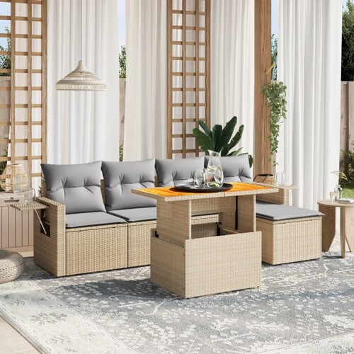 vidaXL 6-dijelni set vrtnih sofa s jastucima bež od poliratana