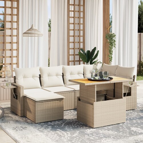 vidaXL 7-dijelni set vrtnih sofa od poliratana s jastucima bež