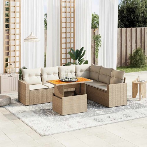 vidaXL 7-dijelni set vrtnih sofa od poliratana s jastucima bež