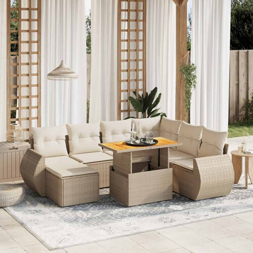 vidaXL 8-dijelni set vrtnih sofa od poliratana s jastucima bež