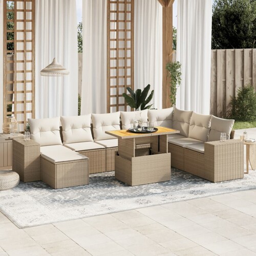 vidaXL 9-dijelni set vrtnih sofa s jastucima bež od poliratana