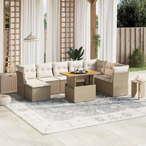 vidaXL 9-dijelni set vrtnih sofa s jastucima bež od poliratana