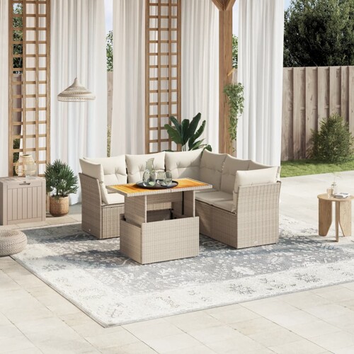 vidaXL 5-dijelni vrtni set sofa s jastucima bež od poliratana