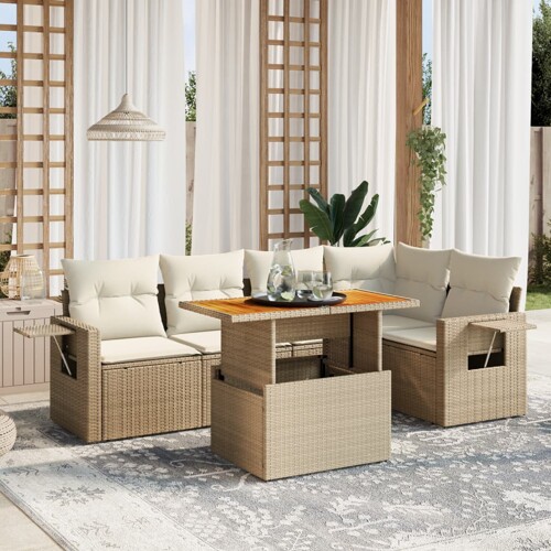 vidaXL 6-dijelni set vrtnih sofa s jastucima bež od poliratana