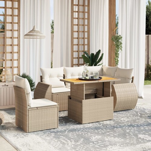 vidaXL 6-dijelni set vrtnih sofa s jastucima bež od poliratana