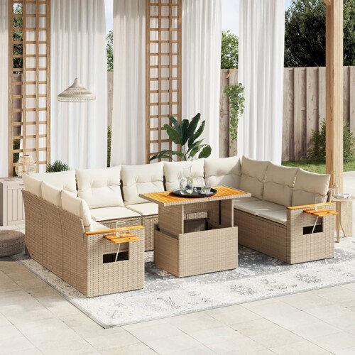 vidaXL 11-dijelni set vrtnih sofa od poliratana s jastucima bež