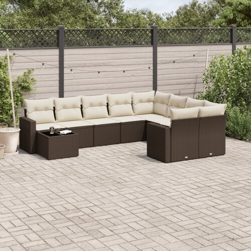 vidaXL 10-dijelni set vrtnih sofa od poliratana s jastucima smeđi