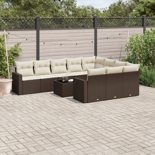 vidaXL 11-dijelni set vrtnih sofa od poliratana s jastucima smeđi