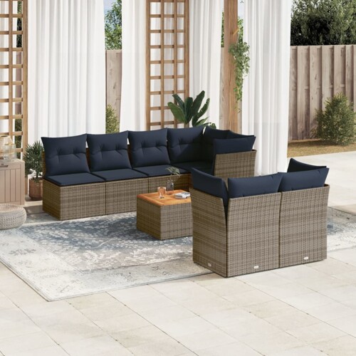 vidaXL 8-dijelni set vrtnih sofa od poliratana s jastucima sivi
