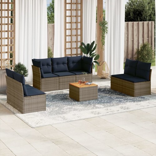 vidaXL 8-dijelni set vrtnih sofa od poliratana s jastucima sivi