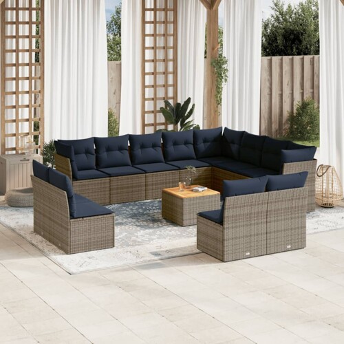 vidaXL 13-dijelni set vrtnih sofa od poliratana s jastucima sivi