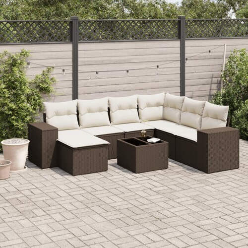 vidaXL 8-dijelni set vrtnih sofa s jastucima smeđi od poliratana
