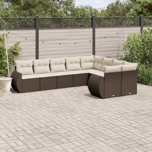 vidaXL 9-dijelni set vrtnih sofa s jastucima poliratan smeđi