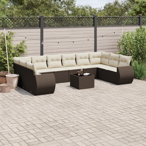vidaXL 11-dijelni set vrtnih sofa od poliratana s jastucima smeđi