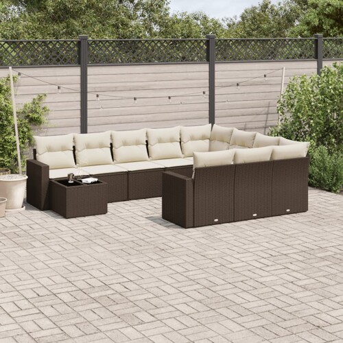 vidaXL 11-dijelni set vrtnih sofa od poliratana s jastucima smeđi