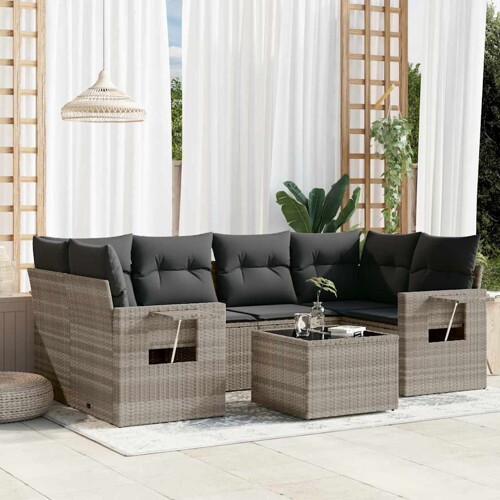 vidaXL 7-dijelni set vrtnih sofa svjetlosivi od poliratana