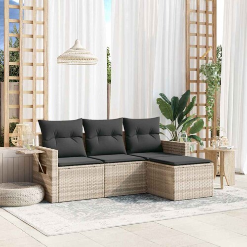 vidaXL 4-dijelni set vrtnih sofa s jastucima svijetlosivi poliratan