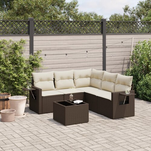 vidaXL 6-dijelni set vrtnih sofa od poliratana s jastucima smeđi