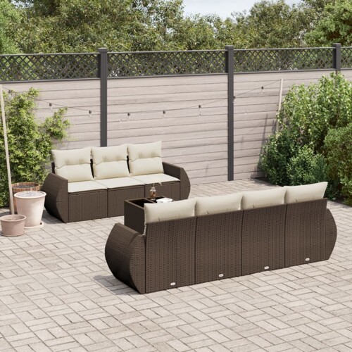vidaXL 8-dijelni set vrtnih sofa s jastucima smeđi od poliratana