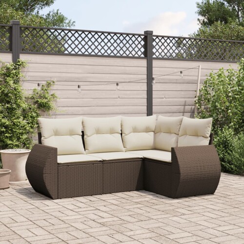 vidaXL 4-dijelni set vrtnih sofa od poliratana s jastucima smeđi