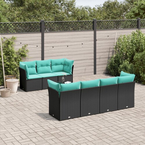 vidaXL 8-dijelni set vrtnih sofa od poliratana s jastucima crni