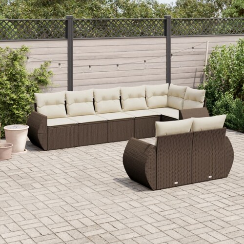 vidaXL 8-dijelni set vrtnih sofa s jastucima smeđi od poliratana
