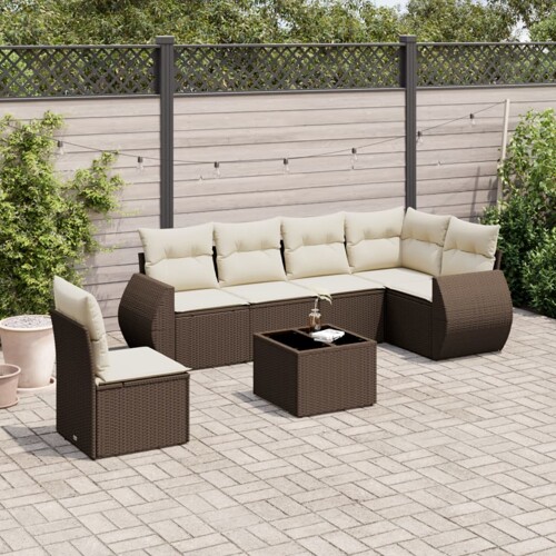 vidaXL 7-dijelni set vrtnih sofa od poliratana s jastucima smeđi