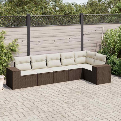 vidaXL 6-dijelni set vrtnih sofa od poliratana s jastucima smeđi