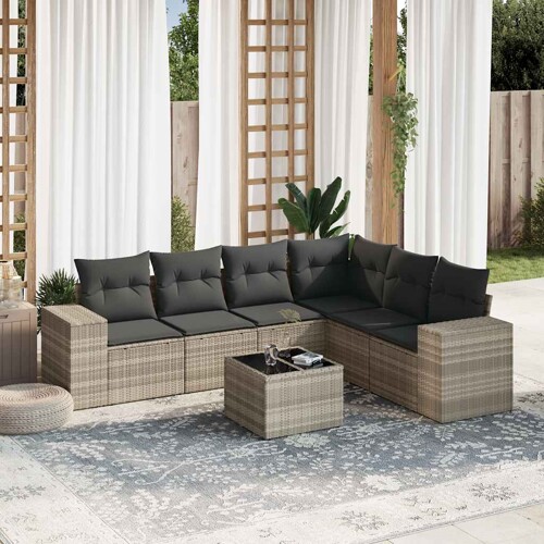 vidaXL 7-dijelni set vrtnih sofa svjetlosivi od poliratana
