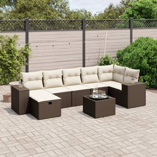 vidaXL 8-dijelni set vrtnih sofa s jastucima smeđi od poliratana