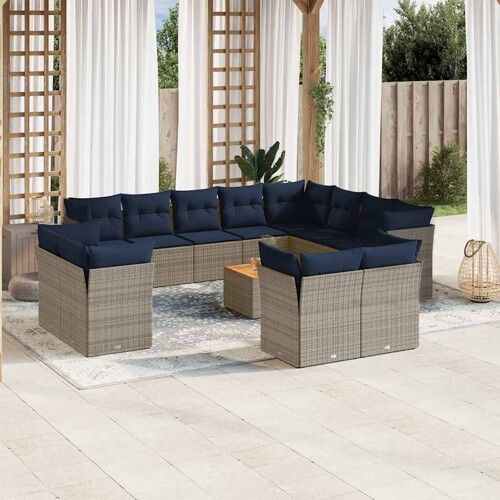 vidaXL 13-dijelni set vrtnih sofa od poliratana s jastucima sivi