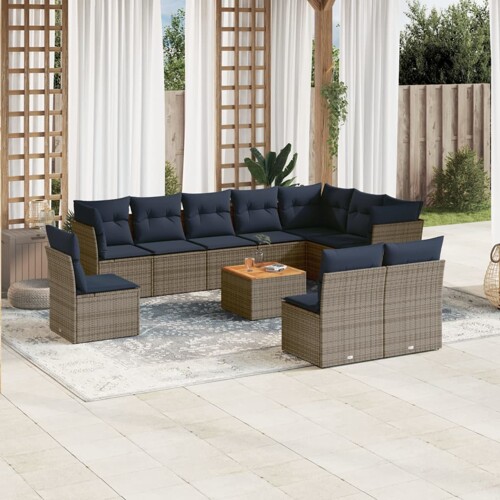 vidaXL 11-dijelni set vrtnih sofa od poliratana s jastucima sivi