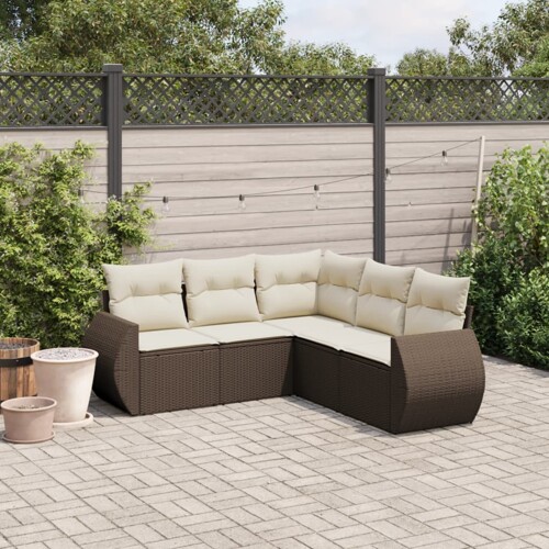 vidaXL 5-dijelni set vrtnih sofa s jastucima poliratan smeđi