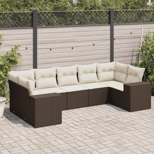 vidaXL 7-dijelni set vrtnih sofa od poliratana s jastucima smeđi