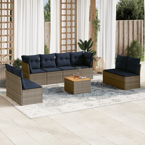 vidaXL 9-dijelni set vrtnih sofa od poliratana s jastucima sivi