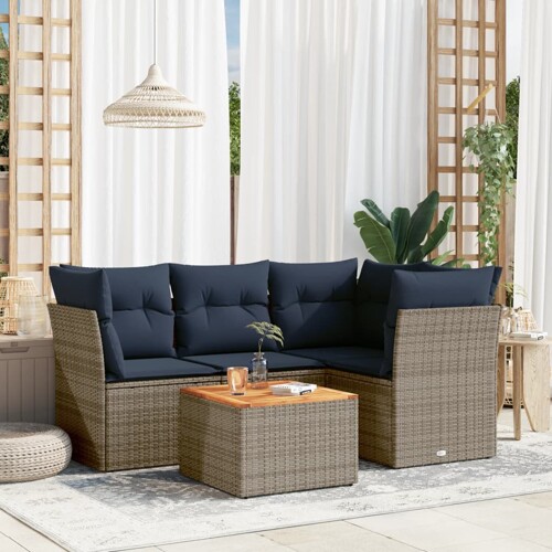 vidaXL 5-dijelni set vrtnih sofa od poliratana s jastucima sivi