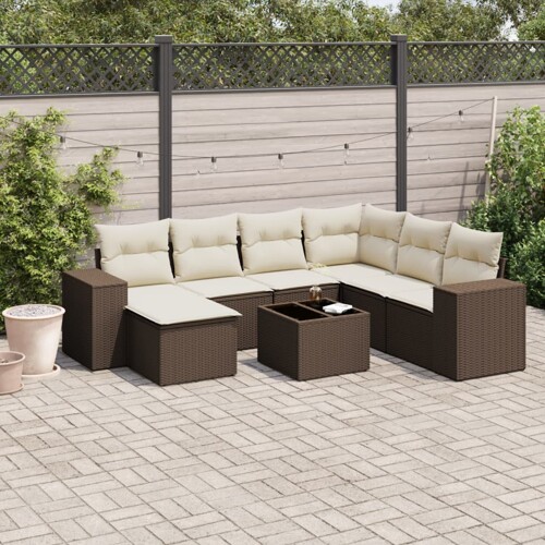 vidaXL 8-dijelni set vrtnih sofa s jastucima smeđi od poliratana
