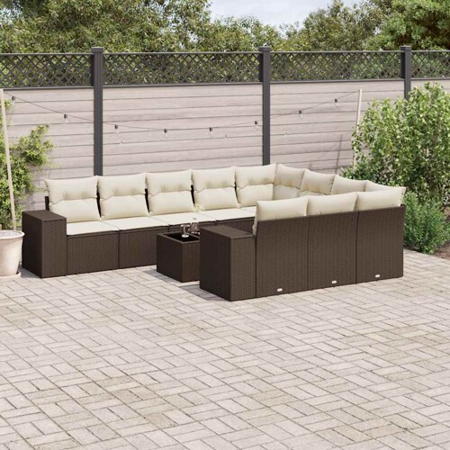 vidaXL 11-dijelni set vrtnih sofa od poliratana s jastucima smeđi
