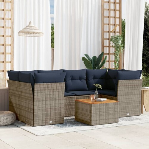 vidaXL 7-dijelni set vrtnih sofa od poliratana s jastucima sivi