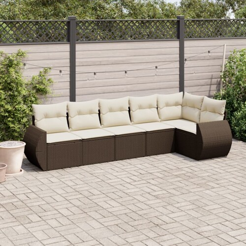 vidaXL 6-dijelni set vrtnih sofa od poliratana s jastucima smeđi