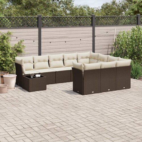vidaXL 11-dijelni set vrtnih sofa od poliratana s jastucima smeđi