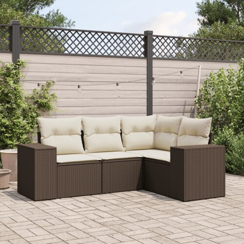 vidaXL 4-dijelni set vrtnih sofa od poliratana s jastucima smeđi